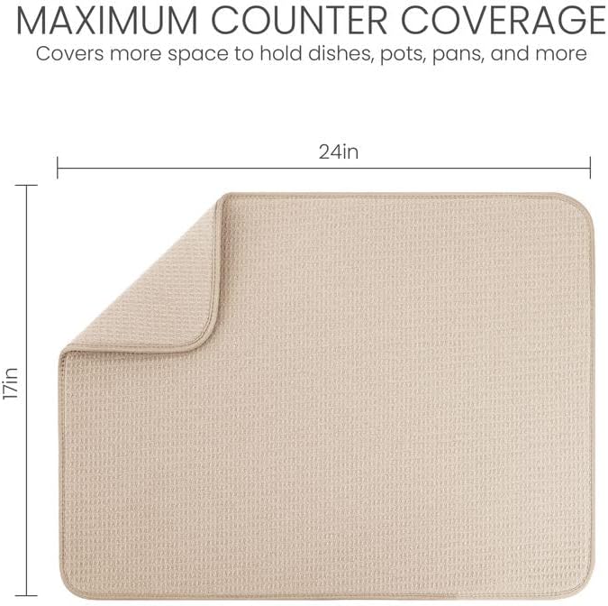 Bellemain XL Dish Mat 24" x 17" ( LARGEST MAT ) Microfiber Dish Drying Mat , Super absorbent ( Ivory )