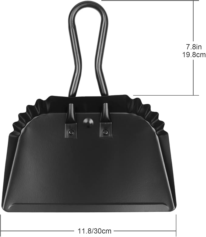 Heavy-Duty Metal Dust Pan-10”Wide Handheld Angled Dustpan with Grip Handle | Stainless Steel Dust Pan with Handle,Precision Edge for Small Debris,Black Hanging Dustpan for Home,Fireplace Ash,Wood Stove