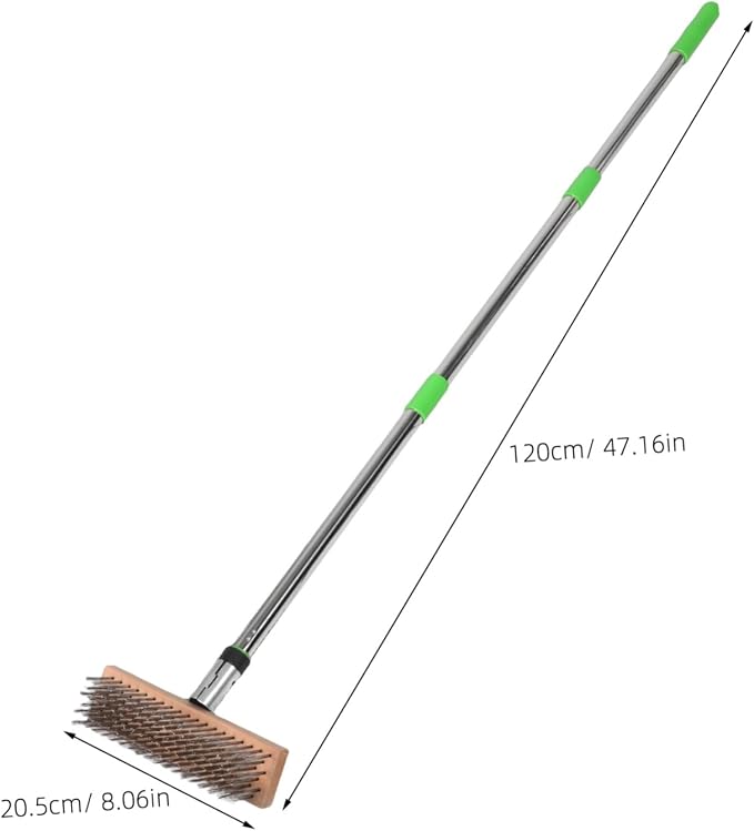 Long Handle Scrub Brush Stiff Bristle Stainless Steel Brush for Outdoor Cleaning for Concrete Pool Surfaces Removes Moss Tough Stains