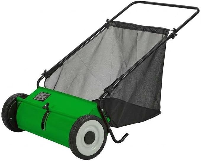 21-Inch Push Lawn Sweeper, 3.5 Cu. Ft. Hopper Capacity Leaf & Grass Collector with 4 Spinning Brushes, Adjustable Height, for Grass Clippings, Leaves & Debris, Green