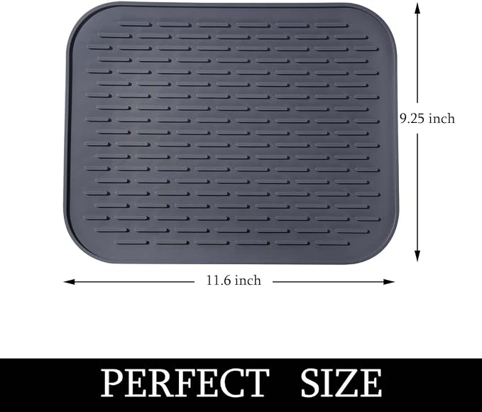Dish Mat Silicone Dish Drying Mats Works For Drying Stemware Cocktail Glasses Silverware Pots Pans Knives and Dish Rack for Kitchen Counter Sink Bar Pads Easy to Clean (11.5" x 9.1")
