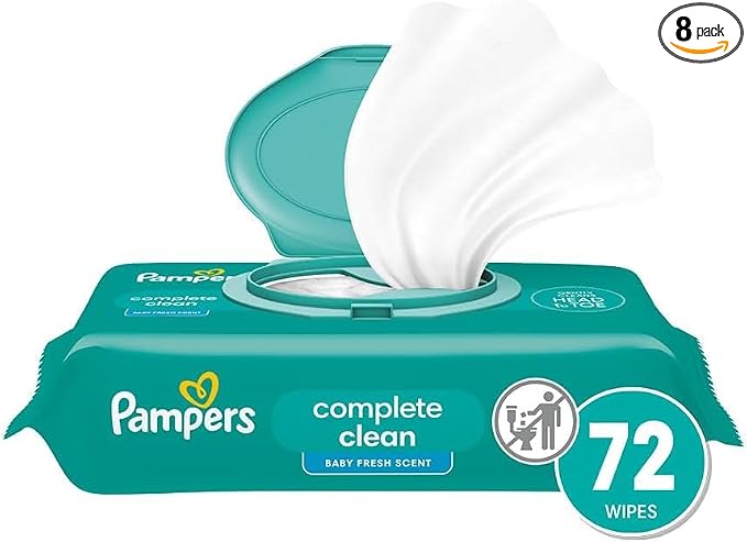 Pampers Baby Wipes, Complete Clean Baby Fresh Scented Wipe, Gently Cleans Head to Toe, 72 Total (1 Flip-Top Packs) (Pack of 8)