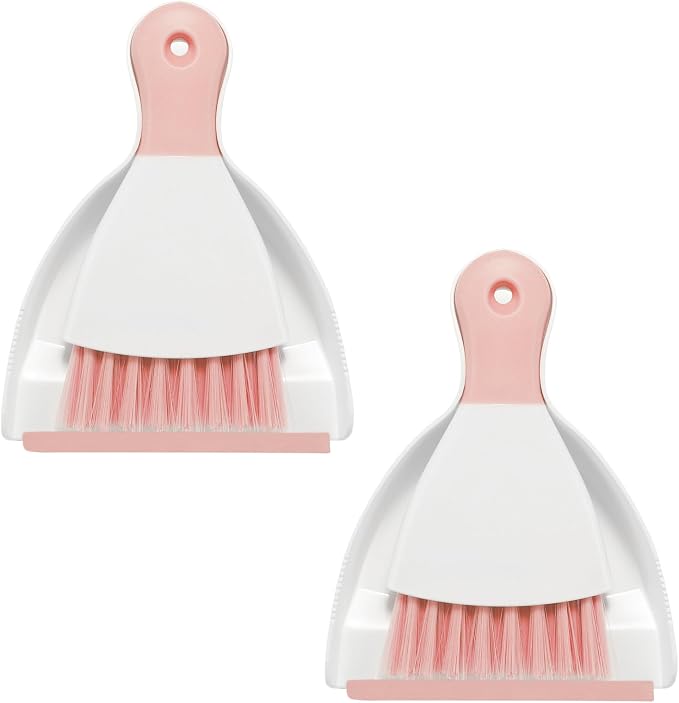 NACENA Mini Dustpan and Brush Set 2 Pack, Small Broom and Dustpan Set Dust Pan and Mini Hand Broom Dustpan and Broom Combo Compact for Home Table Keyboards Sofa Kitchen, Pink