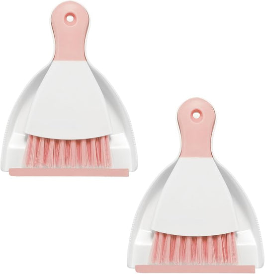 NACENA Mini Dustpan and Brush Set 2 Pack, Small Broom and Dustpan Set Dust Pan and Mini Hand Broom Dustpan and Broom Combo Compact for Home Table Keyboards Sofa Kitchen, Pink