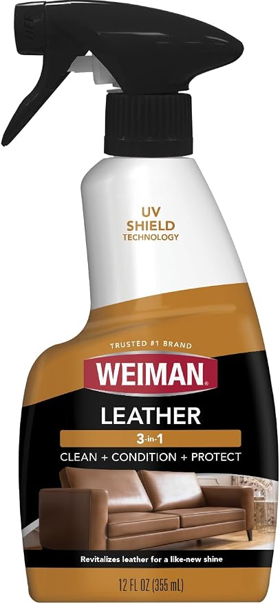 Weiman Leather Cleaner & Conditioner - Cleans, Restores & Protects Leather, UV Protection Prevent Cracking & Fading, Auto, Sofas, Shoes, Bags & All Finished Leather Surfaces, 1 Pack, 12 Fl Oz