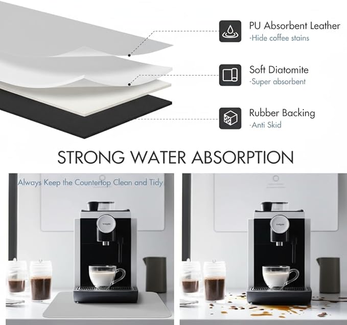 Dish Drying Mat Super Absorbent – 17" x 31" Coffee Mat for Countertops – Non-Slip Drying Mat for Kitchen Counter – Easy to Clean Water Absorbent Mat – XLarge Dish Drying Mats (Lite Gray)