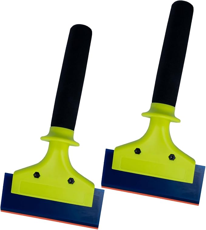 NEWISHTOOL 2 Pack Rubber Squeegee with Nylon Handle for Water Removal, Glass Cleaning, PPF Installing and Window Film Application (5-Inch Blade with Long Handle)