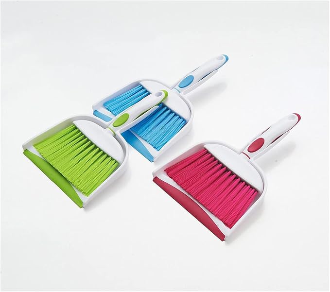 Mini Broom and Dustpan Set-Mini Whisk Set for Desk, Housekeeping, Office, Kitchen, Pet Nest, etc.,Daily Cleaning Necessity Plastic Mini Dustpan Set (Blue)