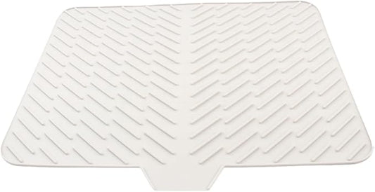 Silicone Dish Drying Mat for Kitchen Counter,23"X17" With Built-in Drain Lip,Food-Grade Silicone,Heat-Resistant Eco-friendly Hygienic Drying Mat Leak-Proof and Non-Slip,Multi-Functional Use（White）