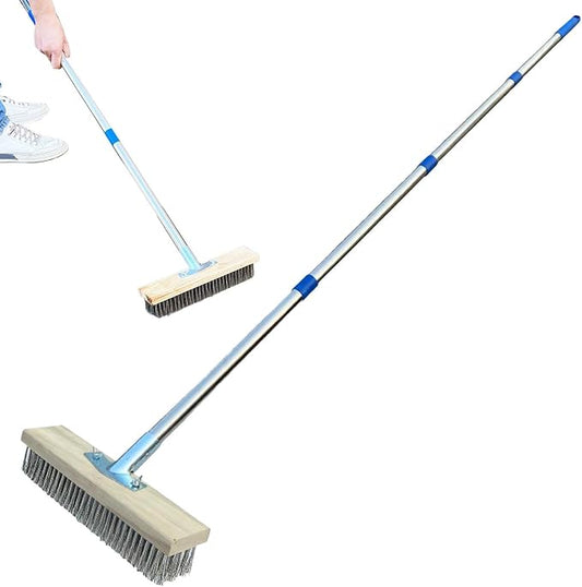 Concrete Brush Heavy Duty Scrubbing Tool, Weeds Moss Algae Stain Remover | Deck Scrub Brush Long Handle Outside Moss Remover Outdoor Scrubbing Tool Garage Cleaner for Patio Deck Garden Shower Wall