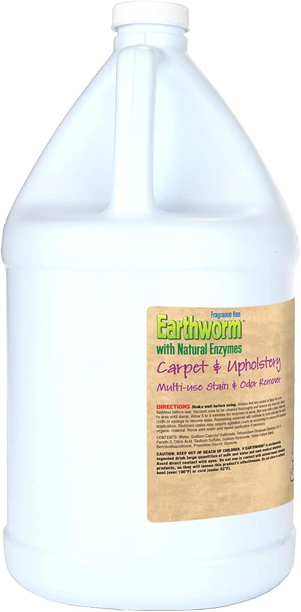 Earthworm Carpet & Upholstery Cleaner Multi-Use Stain & Odor Remover - Natural Enzymes, Safer for Family, Environmentally Responsible - 128 oz