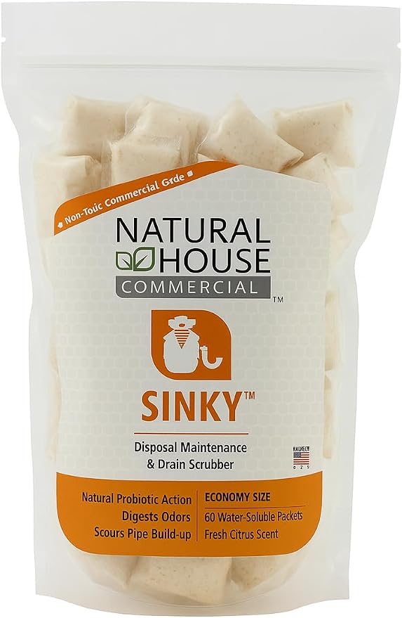 Natural House Sinky - Plant-Based Enzyme Drain Cleaner & Garbage Disposal Pods - Breaks Down Grease, Food Scraps - Septic-Safe, Plumbing-Friendly - Citrus Scent - 60 Count