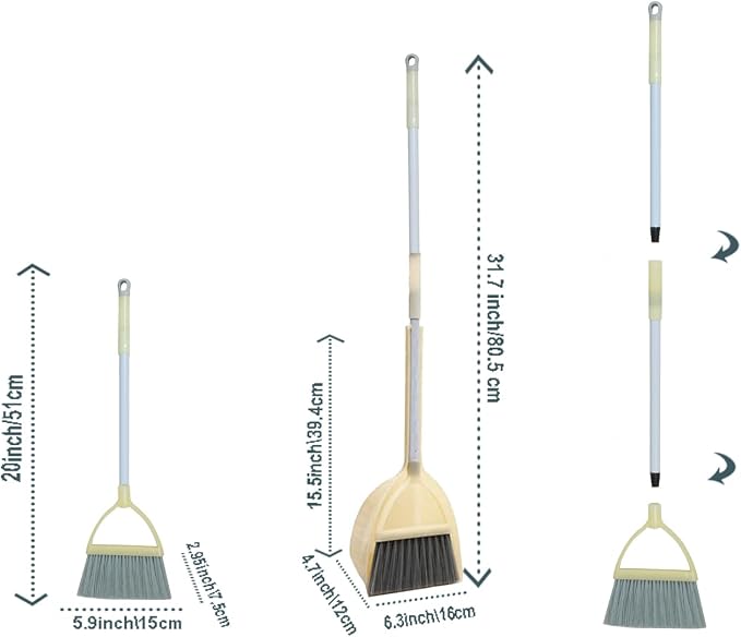 Mini Broom with Dustpan for Kids,Little Housekeeping Helper Set (Light Yellow)