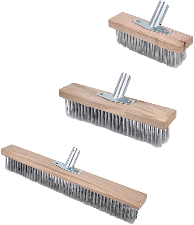 Stainless Steel Wire Scrub Brush for Deck, Concrete, Patio Floor Cleaning, Heavy Duty Bristle Scrubber Broom for Moss Removal(30cm/11.81in)