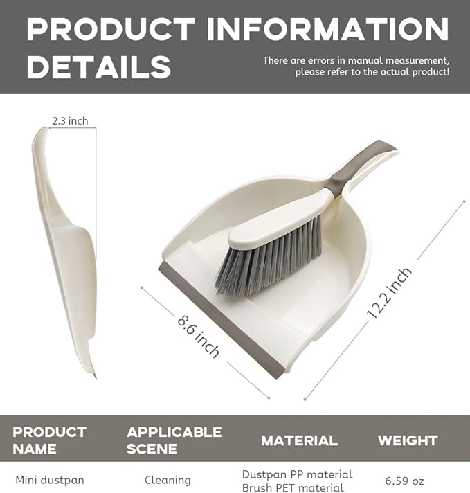 Dust Pan, Dustpan and Brush Set, Small Dust Pan and Brush Set, Hand Broom and Dustpan Set for Home, Handheld Angled Dust Pans and Brooms are Daily Cleaning Tools.Beige Brown