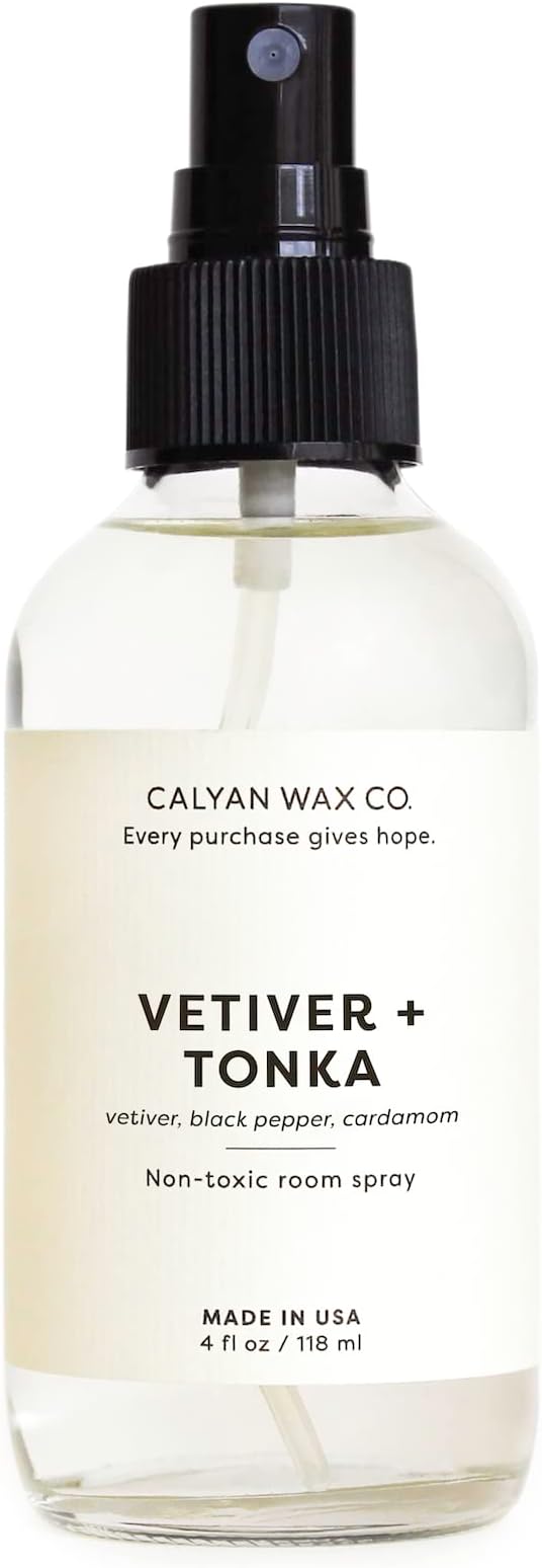 Calyan Wax Co. Vetiver & Tonka Room Spray - Natural Room Deodorizer | Long Lasting Clean Air Freshener - Room Spray for Luxurious Home Fragrance - Bedroom, Bathroom & Car Spray - 4 fl oz