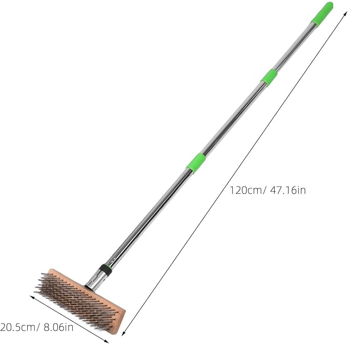 DOITOOL Long Handle Outdoor Moss Removal Stainless Steel Scrubber Brush with Hard Bristle for Efficient Cleaning of Pool Walls and Patio Floors Garden and Sidewalk Cleaning Tool