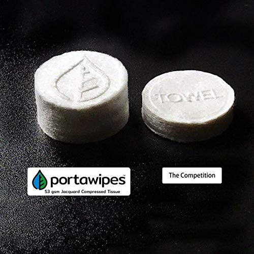 Portawipes Coin Tissues | 100 Pack with 2 Carrying Cases | Toilet Paper Tablets | Compressed Towels | Expandable Wipes | Soft & Odor Free
