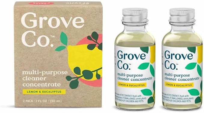 Grove Co. Multi-Purpose Cleaner Concentrate Refills, 2 x 1fl oz | Lemon & Eucalyptus; 2 refills; Plant-based; No plastic waste; Ammonia & chlorine free; No Harsh Chemicals