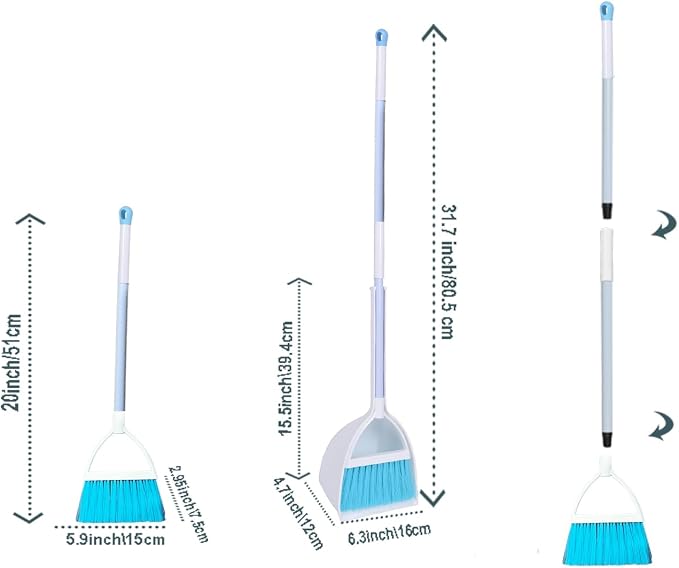 Mini Broom with Dustpan for Kids,Little Housekeeping Helper Set (White+Sky Blue)