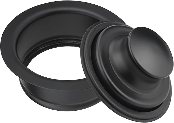 Garbage Disposal Flange Drain with Water Stopper- Universal Matte Black Stainless Steel Flange Fit 3-1/2 Inch Kitchen Sink Hole for Easy New Installation or as a Replacement Accessories Kit