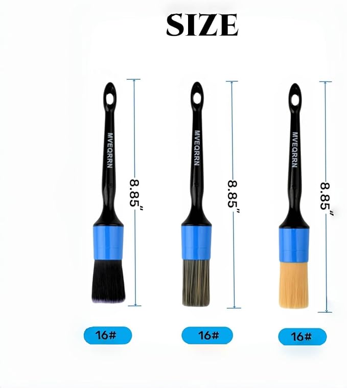 MVEQRRN 3pcs Car Detailing Brush Set,Boars Hair Detailing Brush Blue | Ultra Soft Car Detailing Brushes for Air Vents,Leather Seats,No Scratch Auto Detail Brushes for Interior Exterior