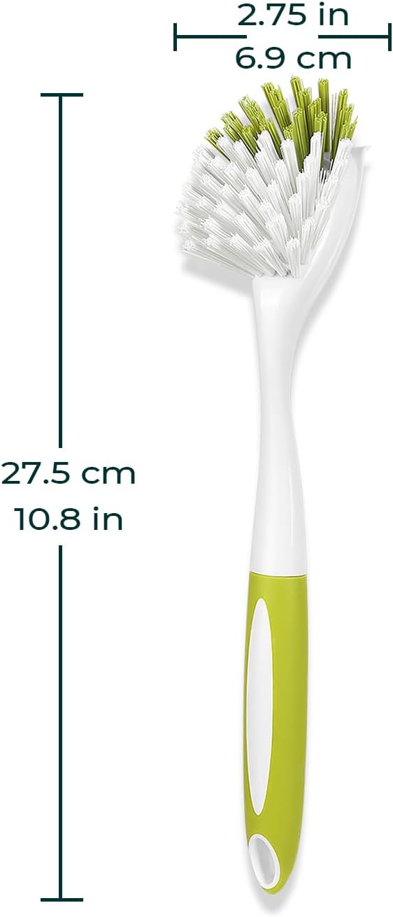 Dish Brush with Handle, Firm & Stiff Bristles Dish Scrubber for Pots, Pans & Sink Cleaning, 2 Pack
