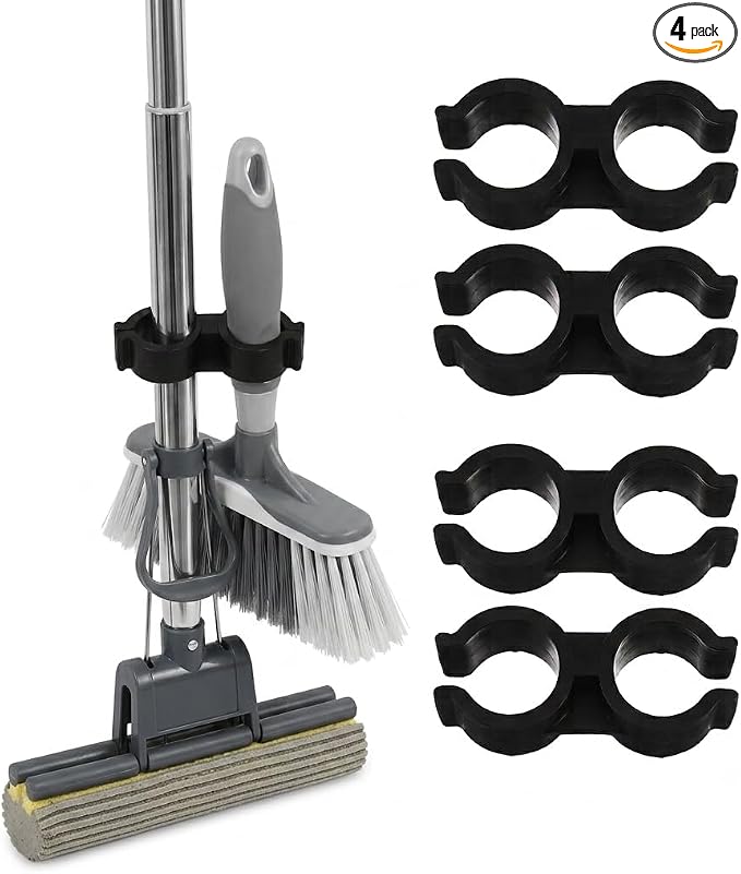 PRETYZOOM Double Pipe Clamp Dustpan Broom Connector Clip for 0.7-0.8 Inch Diameter Brooms and Dustpans Easy Installation Space Saving Cleaning Tool Organizer