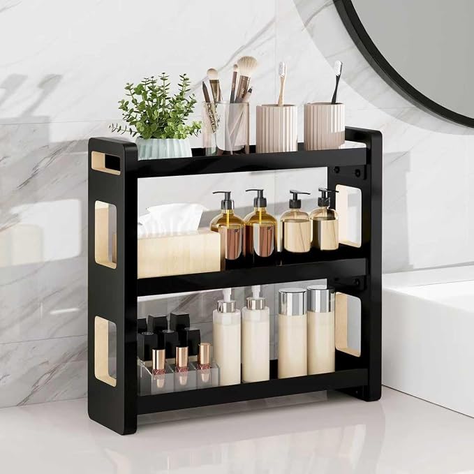 Bathroom Counter Organizer,Bathroom Counter Shelf,Bathroom Organizers,Under Sink Organizer,Cologne Organizer For Men,Colognes Stand,Cologne Cabinet,Vanity Shelf(Black 3 Tier)