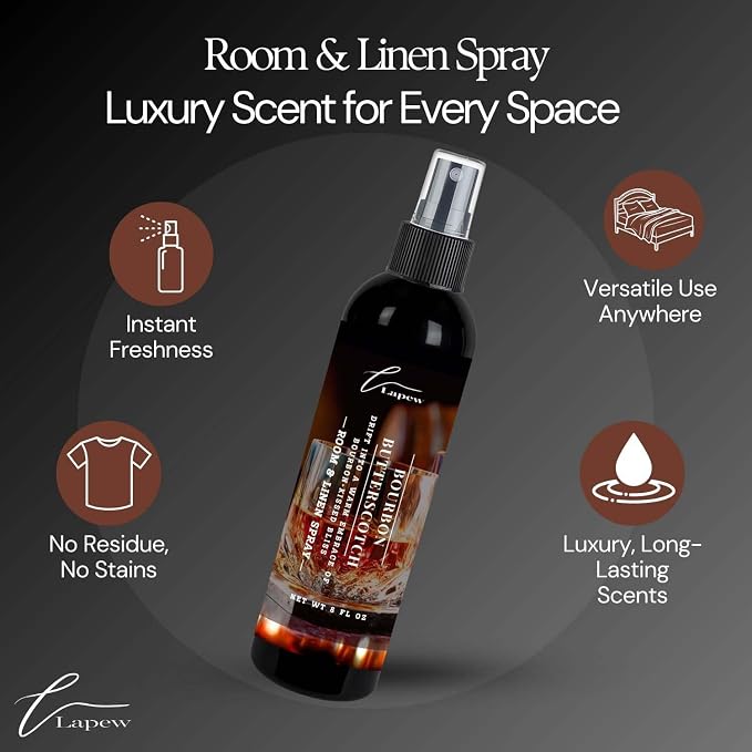 Lapew Room & Linen Spray | Fragrance Mist for Home, Car & Office | Fabric & Air Freshener | Neutralizing Mist | Made in USA | Bourbon & Butterscotch