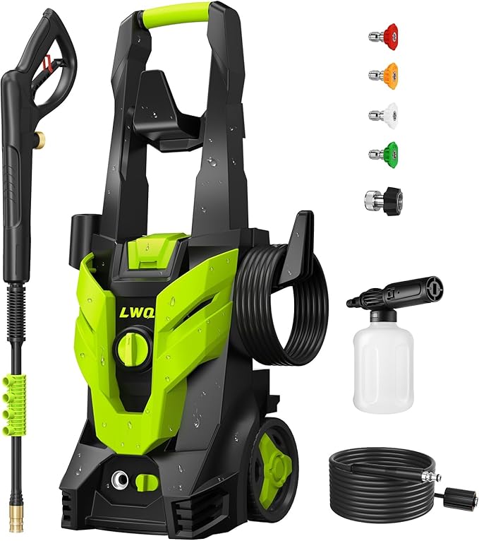 Pressure Washer, Power Washer with 4 Quick Connect Nozzles 1 Foam Cannon, High Pressure Cleaning Machine for Cars/Fences/Driveways/Patios/Farms/Home Cleaning(Bright Green)
