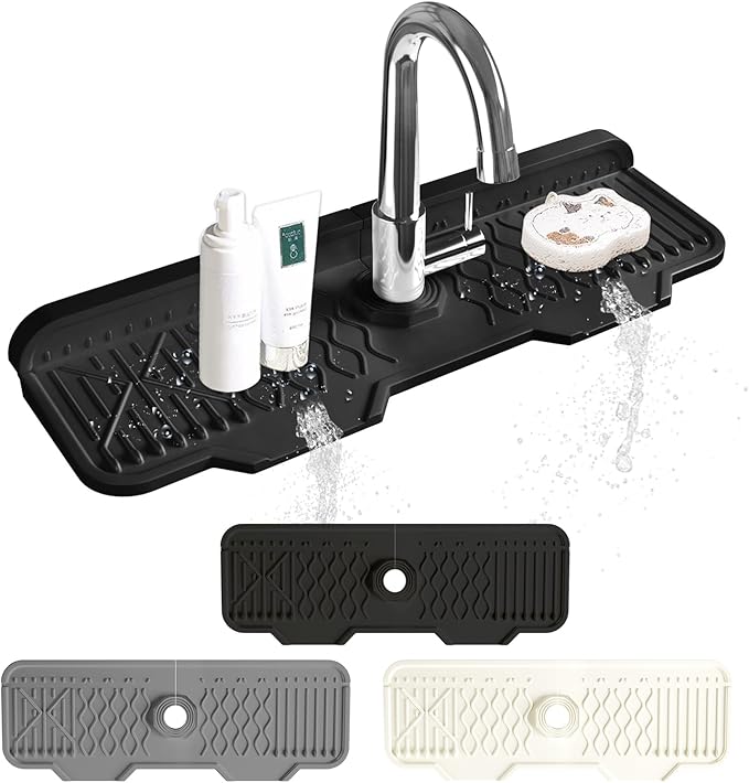 Kitchen Sink Accessories -17" x 6'' Sink Splash Guard,Silicone Sink Mat Splash Guard, fit for Countertop, Bathroom,Farmhouse,RV by EBIGIC (Black)
