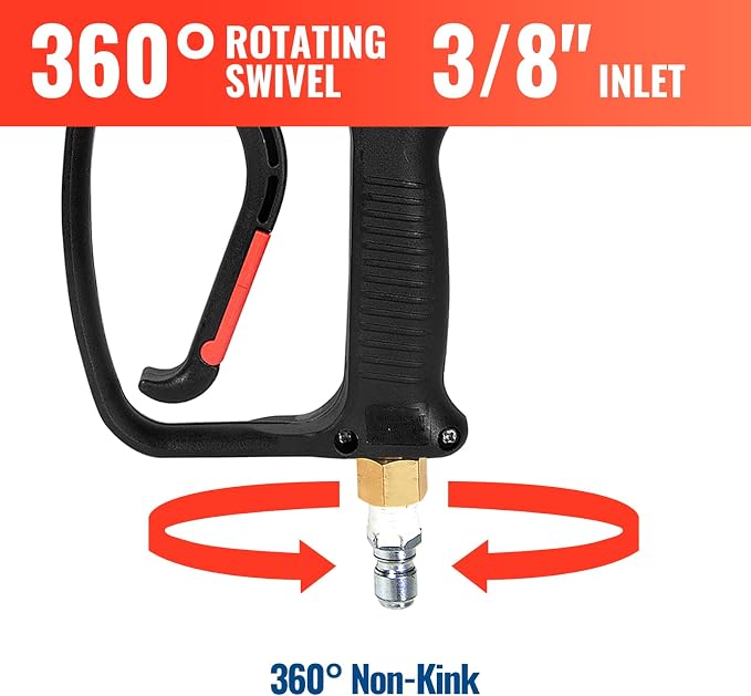 YAMATIC 5000 PSI Pressure Washer Gun Extension Wand 3/8" & M22-14mm Coupler | 360° Swivel quick connect inlet Power Washer Extension Wand Trigger Handle with 1/4" Quick Connect for Foam Cannon Car Wash