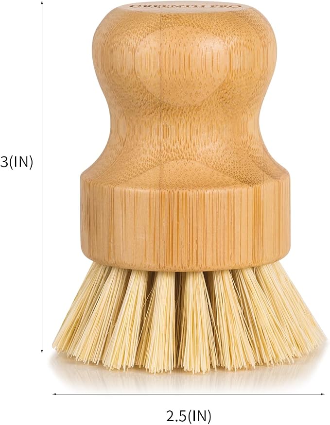 GREENTH PRO Bamboo Dish Brush-2 Pack Nature Sisal Scrubber Brush with Ceramics Holder-Wooden Brush for Pot,Dish and Vegetables