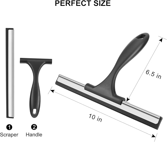 SetSail Squeegee for Shower Glass Door, 10 Inches, Black Grey | Stainless Steel Squeegee for Shower Glass Door, All-Purpose Window Squeegee for Shower Mirror Bathroom Car Window Cleaning