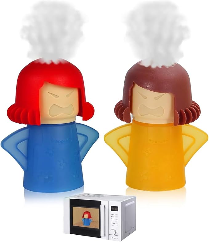 Microwave Oven Steam Cleaner 2 PCS Angry Mama Microwave Cleaner Add Vinegar and Water Steamer Cleaning Equipment for Kitchen Home or Office Easily Cleans the Crud in Minutes(Blue & Yellow)