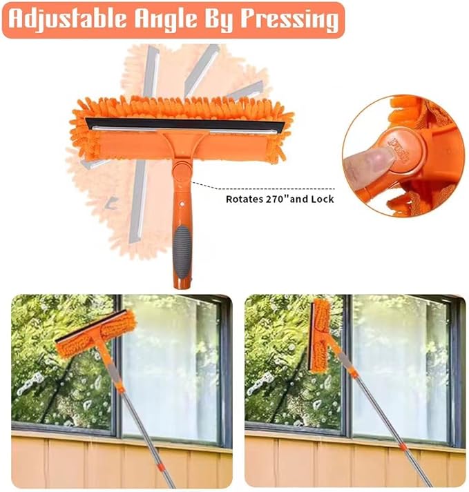 2-in-1 Window Cleaner Tool, 68'' Squeegee for Window Cleaning | Extension Pole, Scrubber with Rotating Head, Streak-Free Squeegee, Thickened Stainless Steel, In/Outdoor Washing Equipment