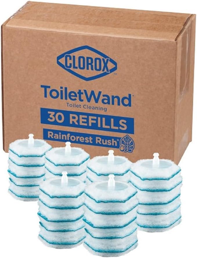 Clorox ToiletWand Disposable Toilet Cleaner Refills, Rainforest Rush Scent, 30 Count, Kills 99.9% of Germs, Touch-Free Toilet Cleaning