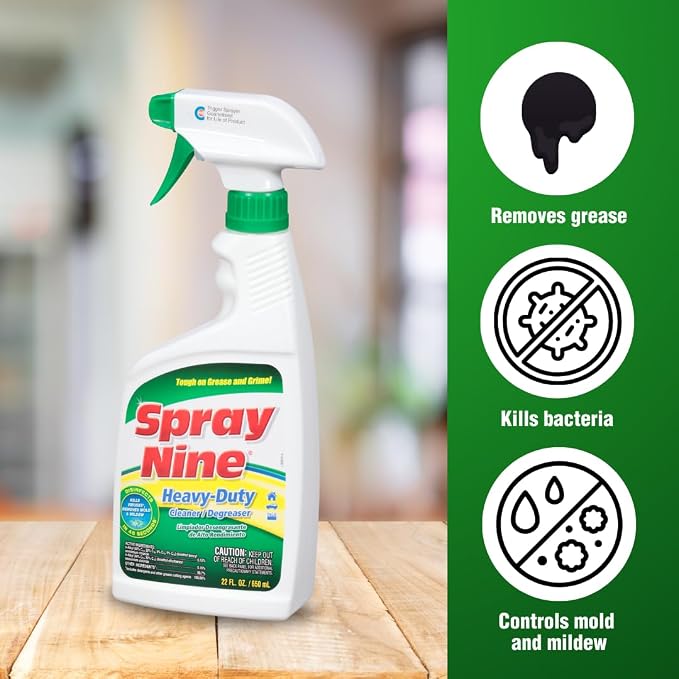 Spray Nine 26825 Heavy Duty Cleaner, Degreaser & Disinfectant for Kitchens, Bathrooms, Yard Equipment, Automotive & Industrial 22 Fl Oz. (Pack of 1)