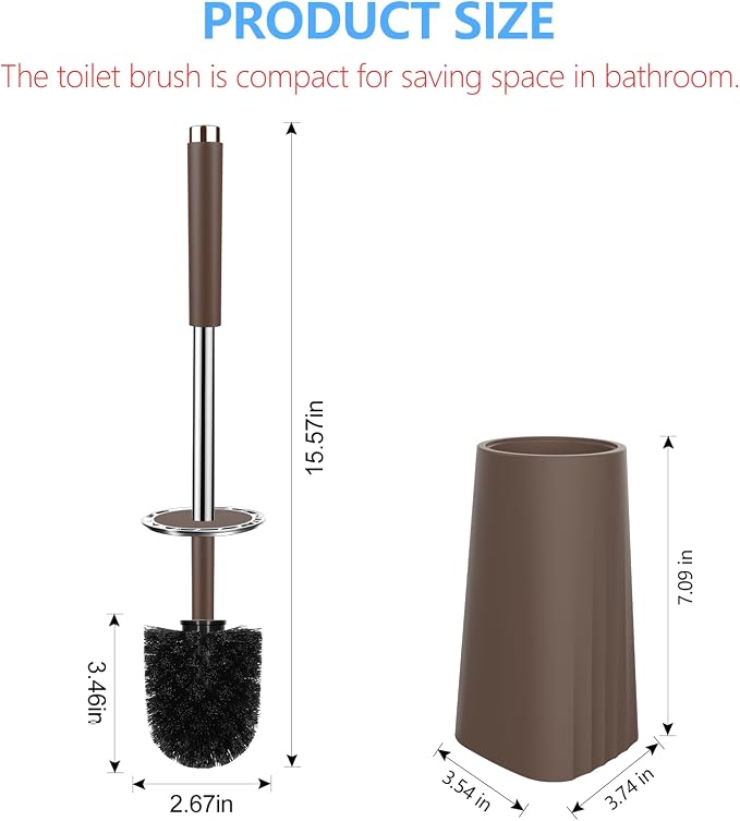 SetSail Toilet Brush, Compact Size Toilet Bowl Brush and Holder Toilet Brushes for Bathroom with Stainless Steel Handle Toilet Cleaner Brush with Durable Scrubbing Bristles, Brown