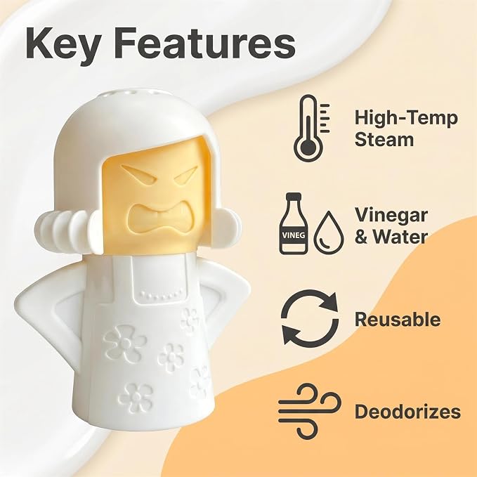 Angry Mama Microwave Oven Steam Cleaner, Angry Mom Microwave Cleaner, Just Add Vinegar and Water, Cut Cleaning Time by Half (White)
