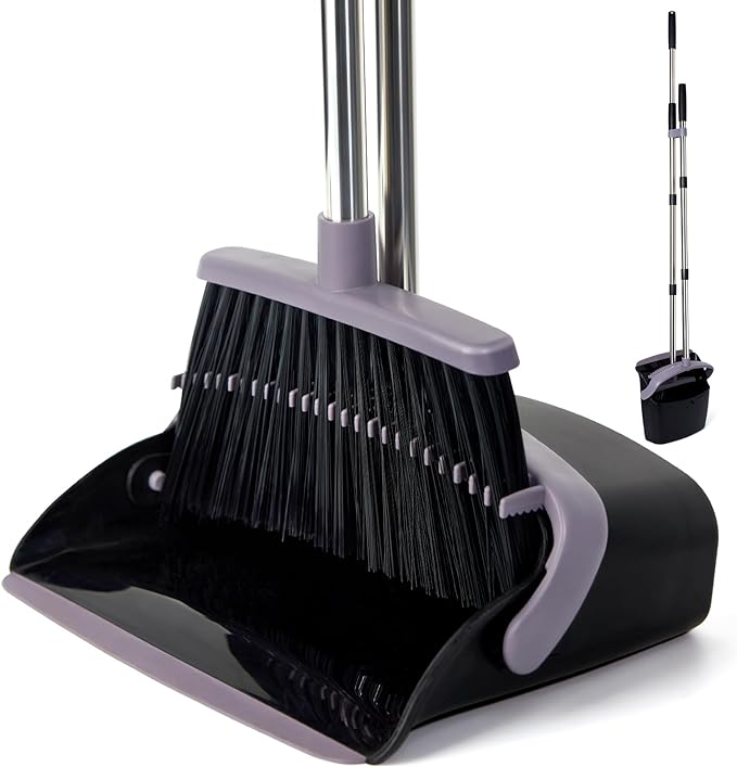 Broom and Dustpan Combo Set,55" Long Handle,Charcoal | Heavy Dust,Dustpans with Broom Combo,House Accessories for Home, Kitchen,Office,Classroom,Apartment,Pet Hair