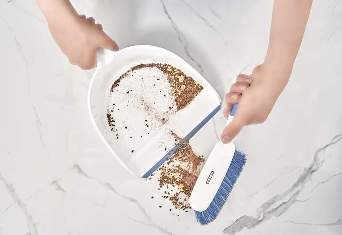 Dustpan and Brush Set, Hand Broom with Ergonomic Grip Handle - Rubber Edge for Easy Dirt Pickup, Durable Material - Grey & Blue Hand Brush by Superio, 2-Pack (Blue, 2-Pack)