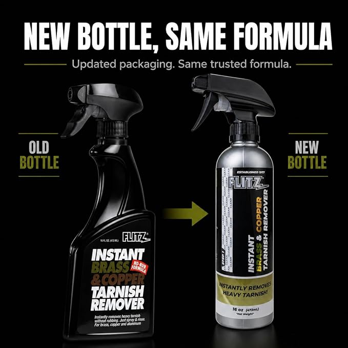 Flitz Instant Brass and Copper Tarnish Remover - 16oz Bottle of USA-Made Organic Rust Remover Spray (No-Rub) - Removes Stains & Oxidation from Glass & Aluminum - Brass Cleaners That Work (12 Pack)