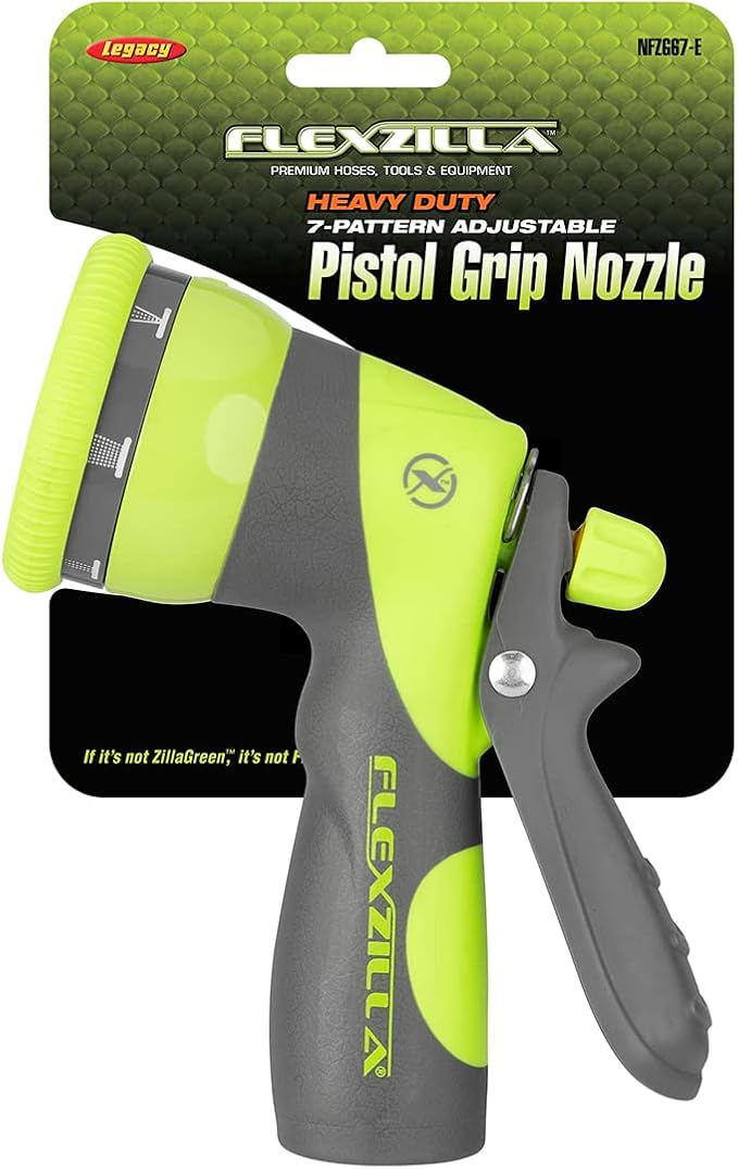 Flexzilla Heavy Duty 7-Pattern Adjustable Pistol Grip Garden Hose Nozzle Sprayer with Multiple Spray Settings & Durable Design