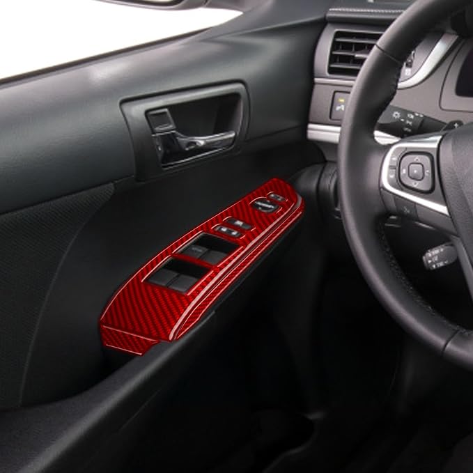 Real Carbon Fiber Trim for Toyota Camry Accessories | for 2012 2013 2014 Door Glass Lifting Control Panel Window Switch Panel Interior Thick Overlay Decal 6PCs