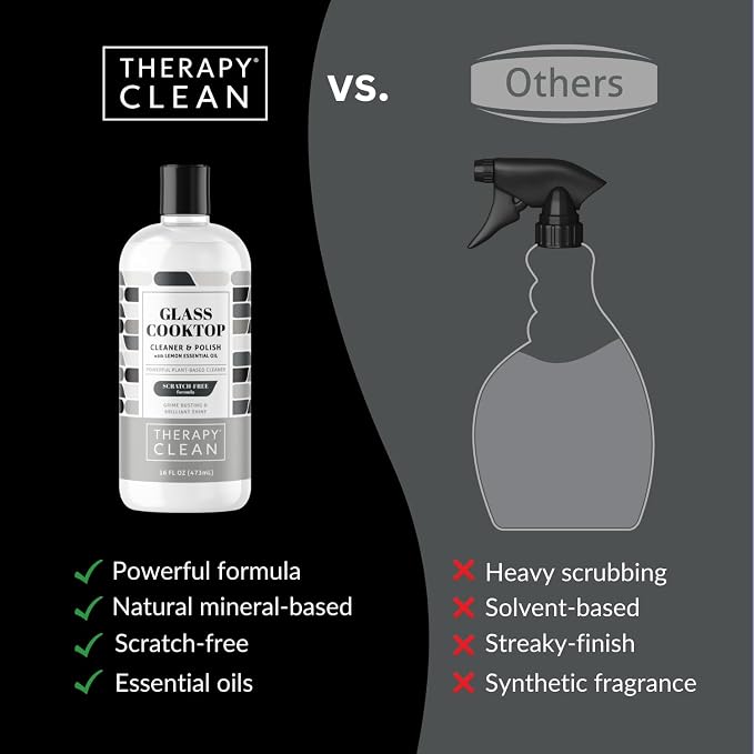 Therapy Glass Cooktop Cleaner Bundle with Microfiber Cloth - Glass Stove Top Cleaner and Polish for Ceramic, Electric, Induction and Flat Top Surfaces