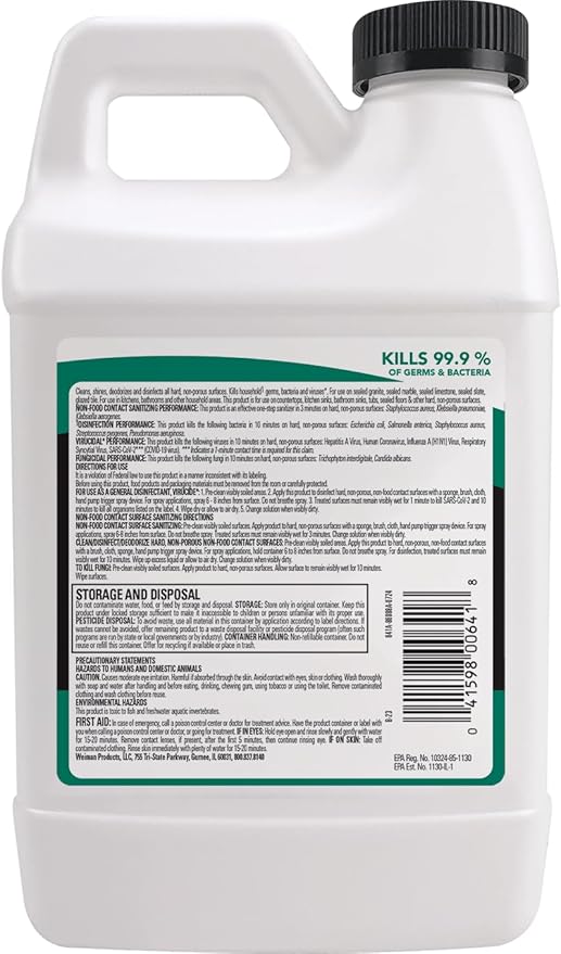 Weiman Disinfecting Granite Daily Clean & Shine Refill, 64 Oz - Safely Clean Disinfect and Shine Granite Marble Soapstone Quartz Quartzite Slate Limestone Corian Laminate Tile Countertop