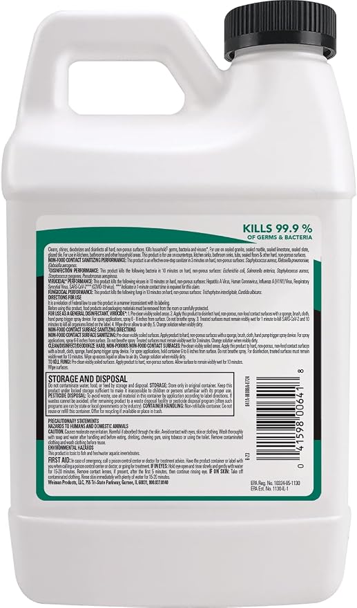 Weiman Disinfecting Granite and Stone Countertop Cleaner and Polish - Safely Cleans & Shines Marble, Quartz Quartzite Slate, Limestone, Corian, Laminate Tile, 64 Oz, 2 Pack