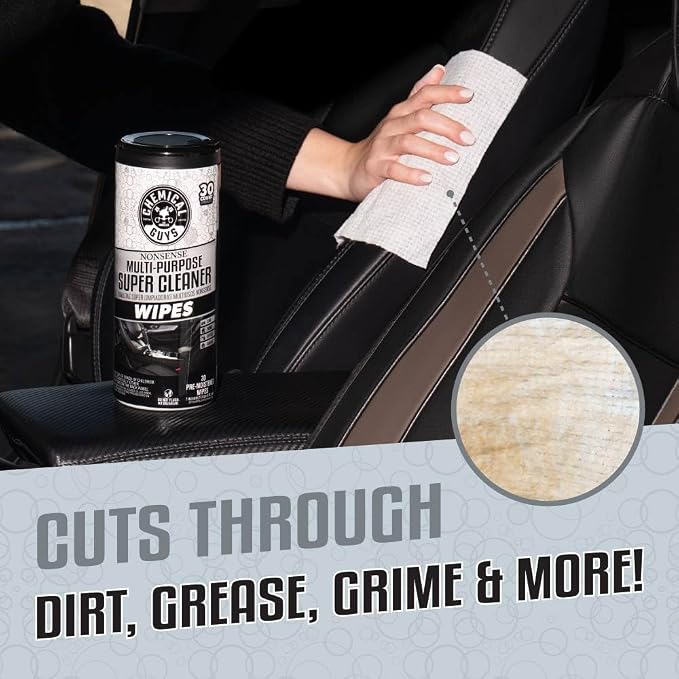 Chemical Guys, Nonsense Colorless All-Purpose Cleaner Wipes, 30 Ct Canister | Colorless, residue-free wipes clean vinyl, rubber, plastic, leather, carpet and upholstery, thirty per canister